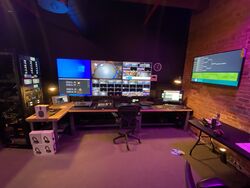 Wide shot of NHRL's broadcast booth, July 2020