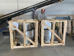 Exhaust fans prior to installation at an NHRL facility (Likely 50 Day Street), January 2021